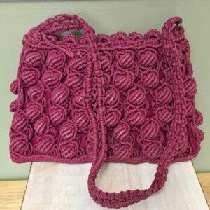 Vintage Fran Gilmone Macrame Knobby Rose Color Vintage Handbag